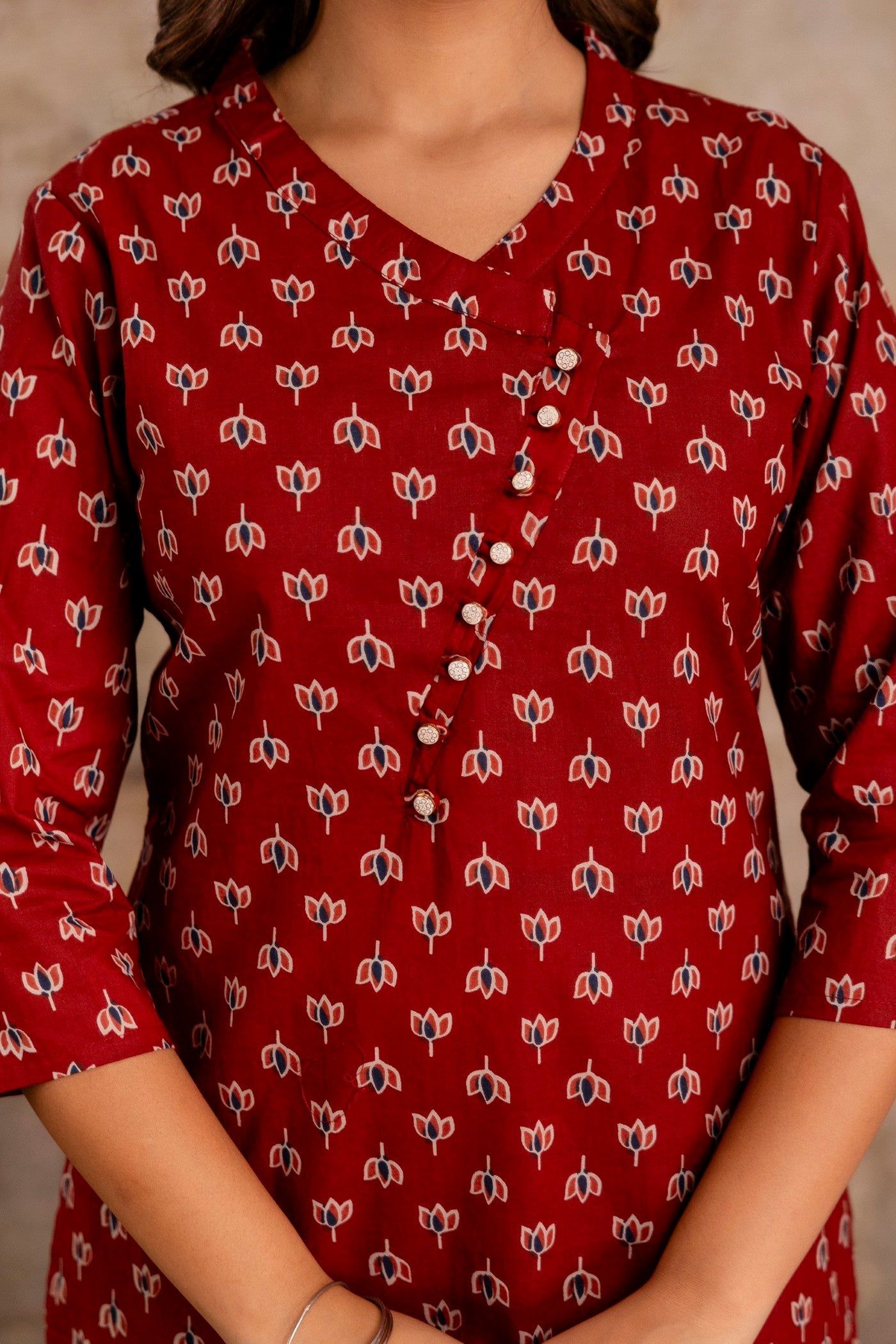 Traditional red kurta pant set crafted in Jaipur