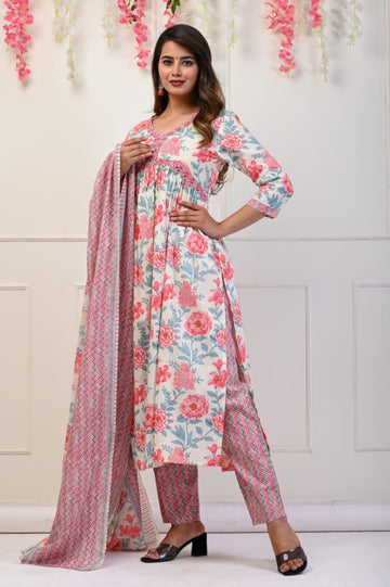 Pure Cotton Floral Dupatta Set Wholesale