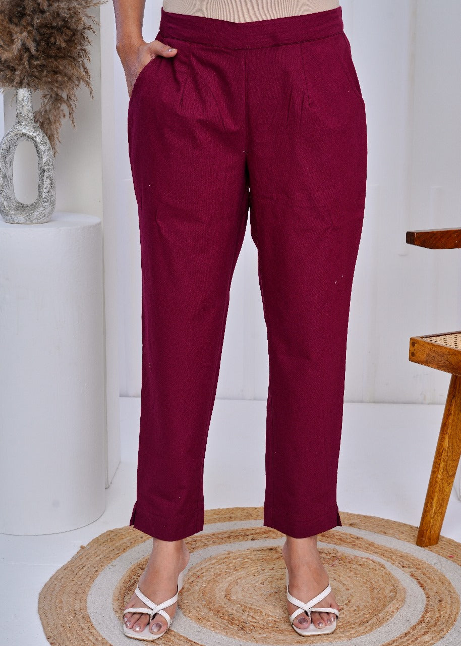 Women’s Maroon Cotton Ankle-Length Bottoms – Wholesale Manufacturer Supply