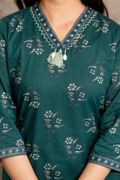 Teal Printed Pure Cotton Kurti Dupatta Set Wholesale Manufacturer India