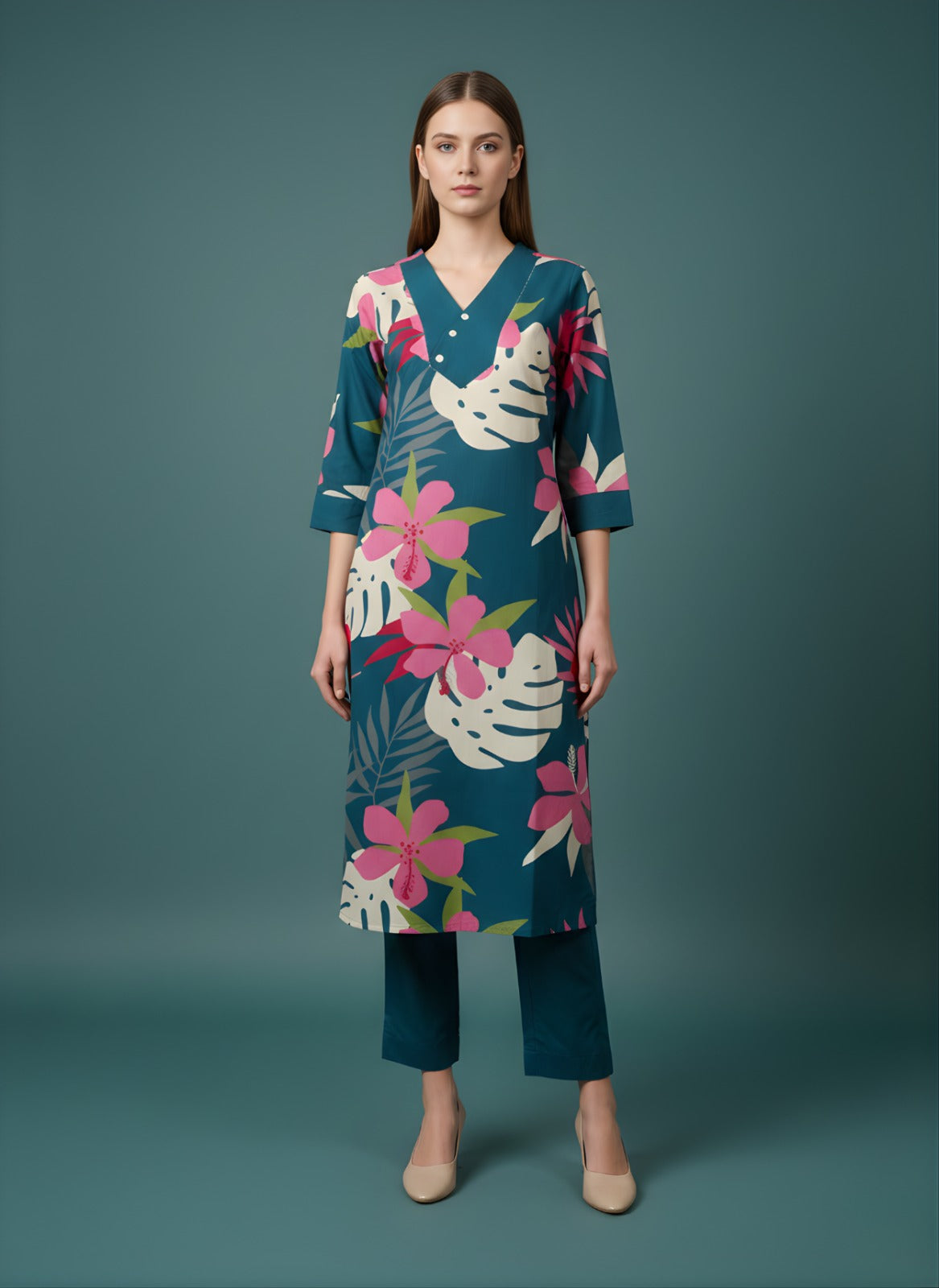 Blue Pure Cotton Floral Printed Kurti for Women | Wholesale Manufacturer – Neelufer Creation