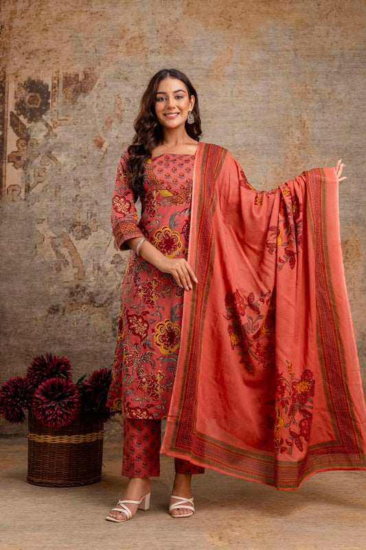 Pure cotton floral dupatta set wholesale by Neelufer Creation