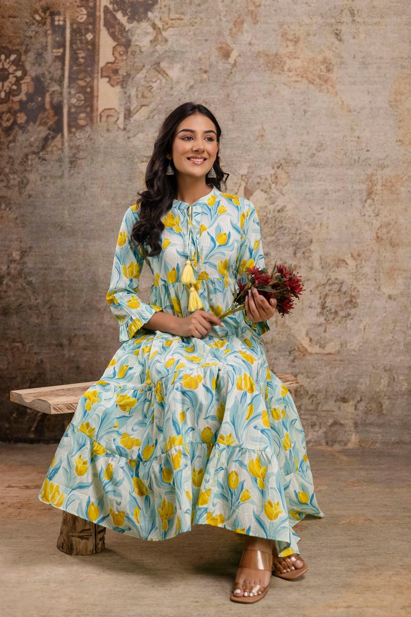 Casual ethnic wear cotton middy dress