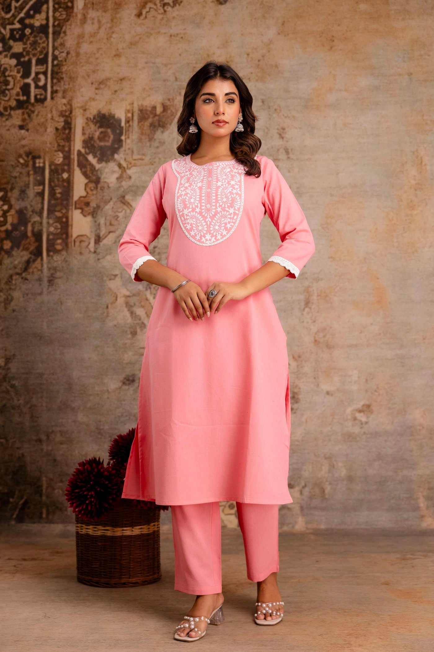 Yoke embroidered kurta dupatta