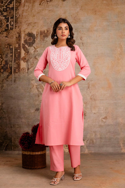 Yoke embroidered kurta dupatta