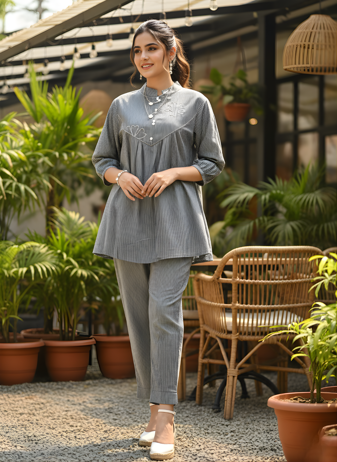 Pure Cotton Stripe Comfort Cord Set for Women