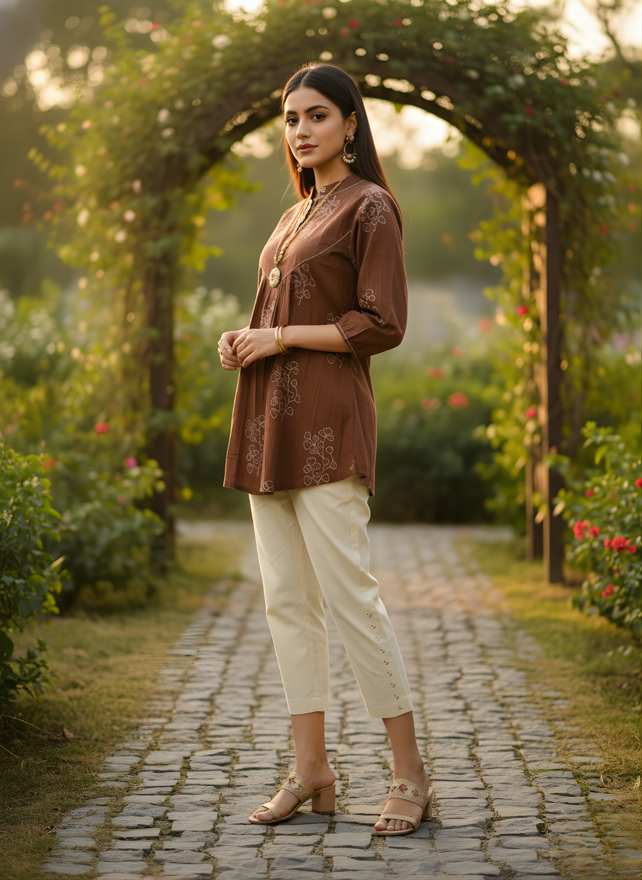 Women brown Jaipuri print cotton top wholesale