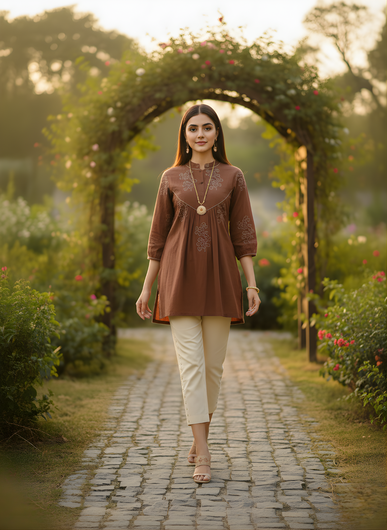 Brown cotton Jaipuri top for retailers