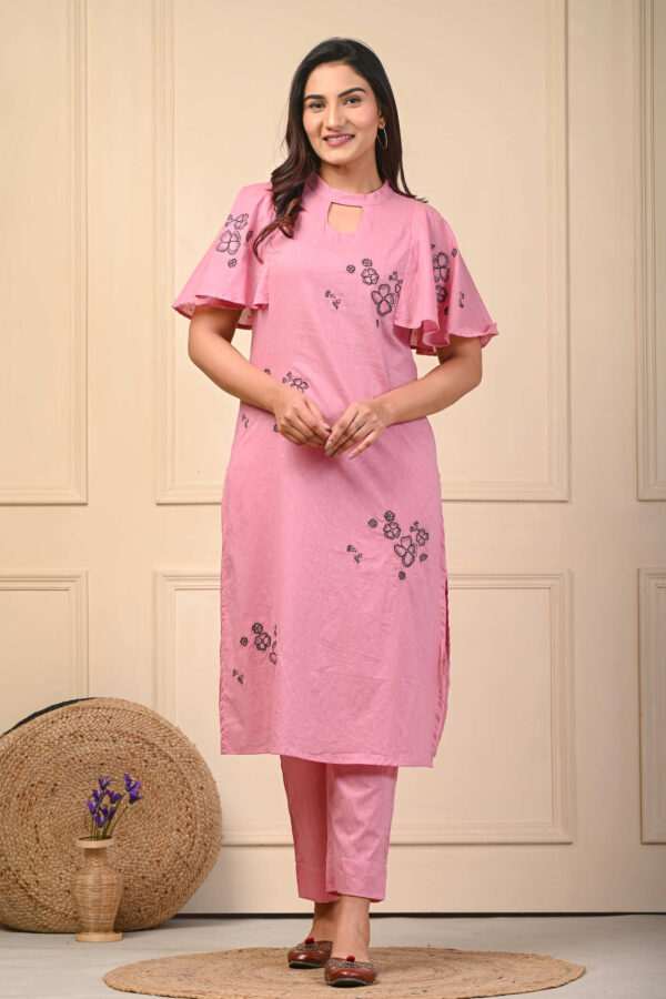 Elegant Yellow Floral Pure Cotton Kurta Set - Kurti Manufacturer in Jaipur